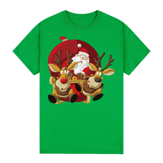 100% Cotton Christmas T-shirt Adult Unisex Tee Tops - Santas Sleigh