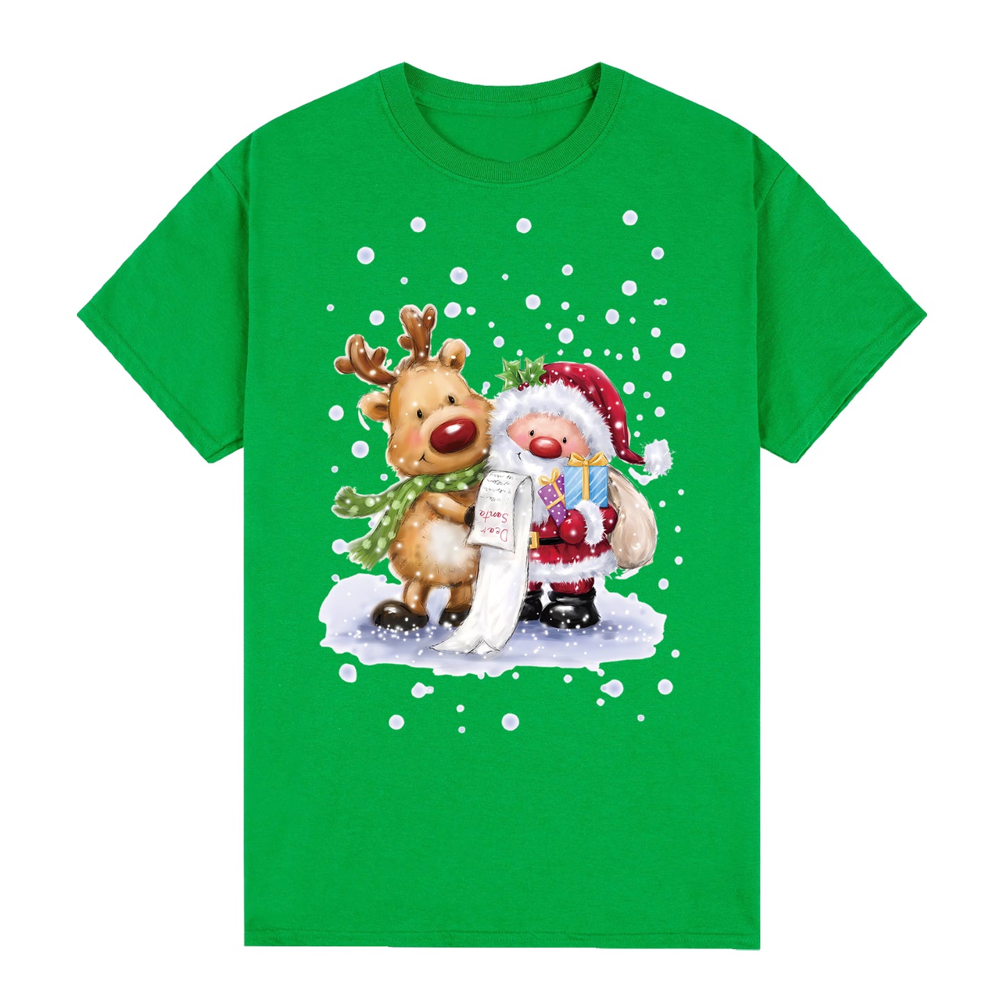 100% Cotton Christmas T-shirt Adult Kids Unisex Tee Tops - Reading Santa