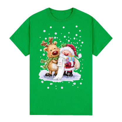 100% Cotton Christmas T-shirt Adult Kids Unisex Tee Tops - Reading Santa