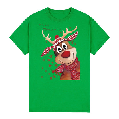 100% Cotton Christmas T-shirt Adult  Kids Unisex Tee Tops - Reindeer