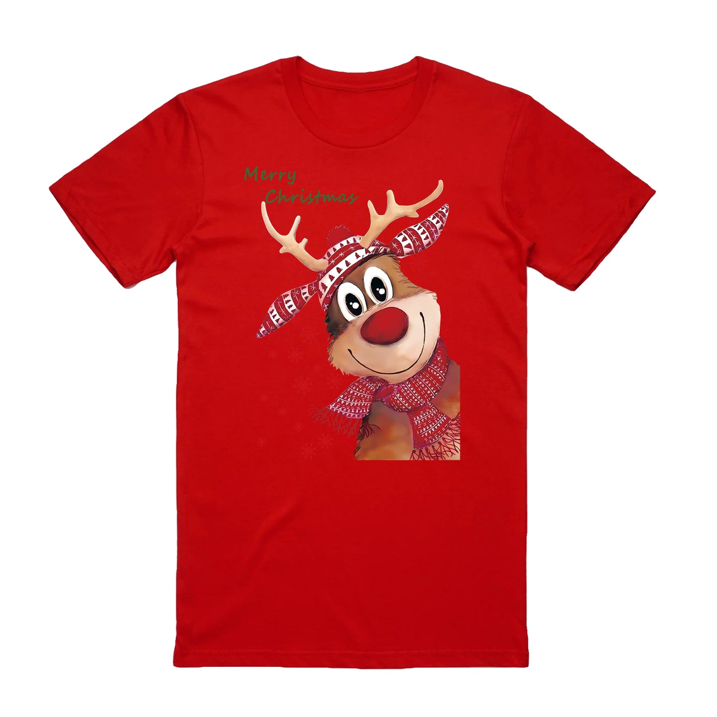 100% Cotton Christmas T-shirt Adult  Kids Unisex Tee Tops - Reindeer