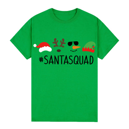 100% Cotton Christmas T-shirt Adult Kids Unisex Tee Tops - Santa Squad