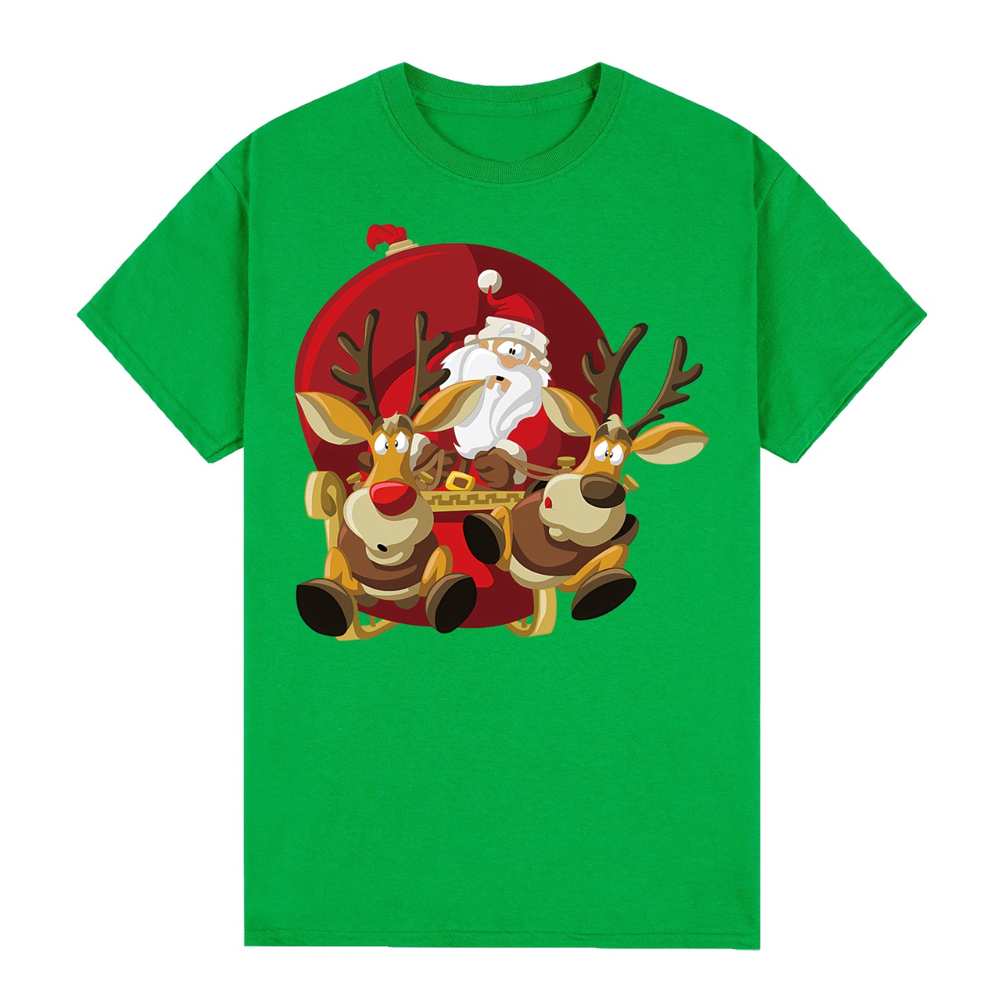 100% Cotton Christmas T-shirt Adult Kids Unisex Tee Tops - Santas Sleigh