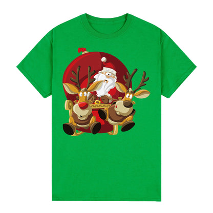 100% Cotton Christmas T-shirt Adult Kids Unisex Tee Tops - Santas Sleigh