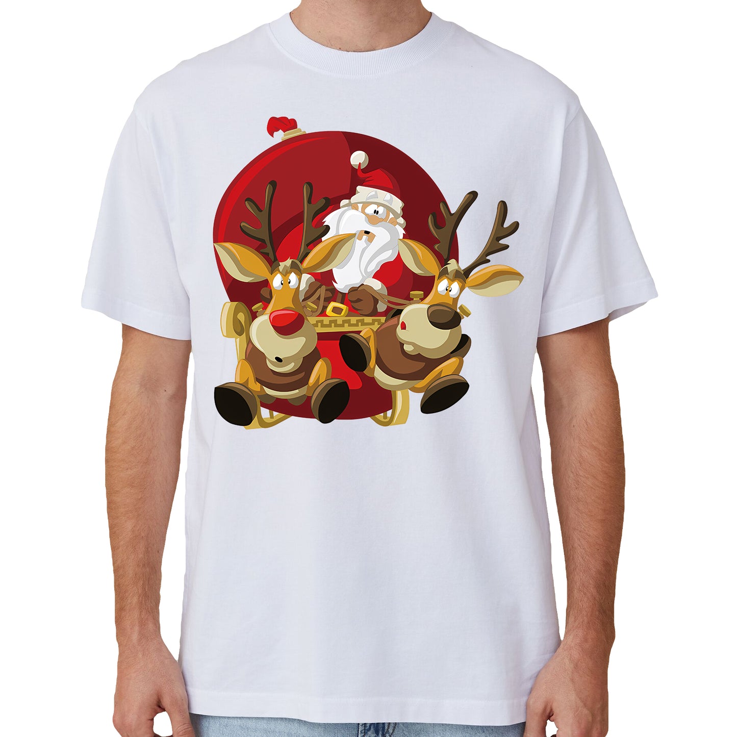 100% Cotton Christmas T-shirt Adult Kids Unisex Tee Tops - Santas Sleigh