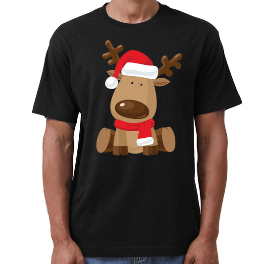 100% Cotton Christmas Unisex T-shirt Adult Tee Mens Top Santa Xmas Party Custume - Rudy the Reindeer