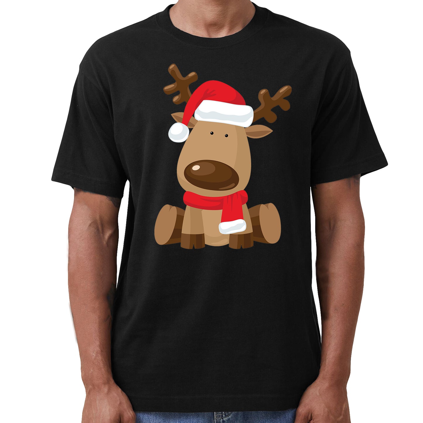 100% Cotton Christmas Unisex T-shirt Adult Kids Tee Mens Top Santa Xmas Party Custume - Rudy the Reindeer