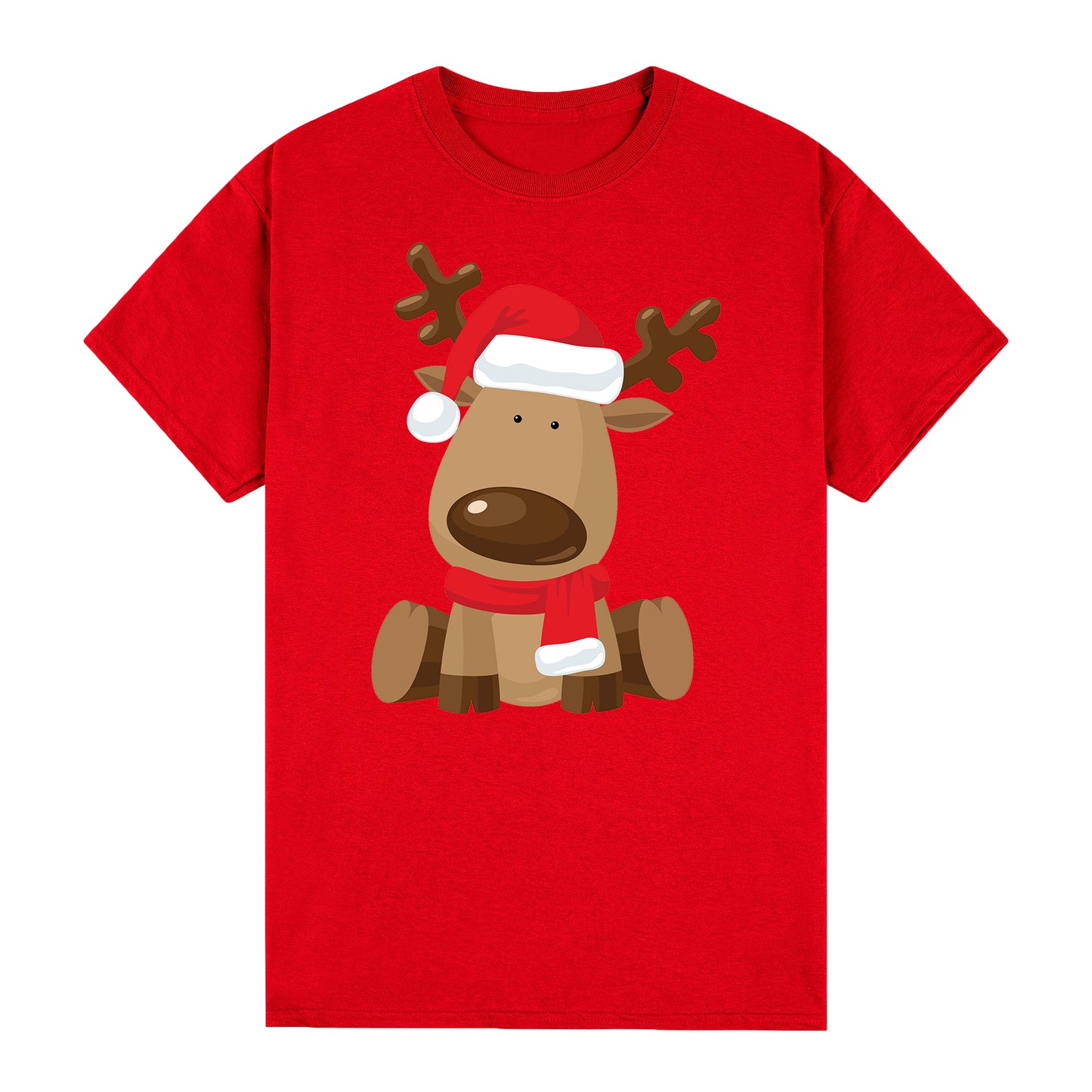 100% Cotton Christmas Unisex T-shirt Adult Kids Tee Mens Top Santa Xmas Party Custume - Rudy the Reindeer