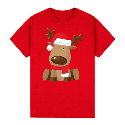 100% Cotton Christmas Unisex T-shirt Adult Kids Tee Mens Top Santa Xmas Party Custume - Rudy the Reindeer