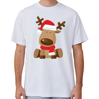 100% Cotton Christmas Unisex T-shirt Adult Kids Tee Mens Top Santa Xmas Party Custume - Rudy the Reindeer