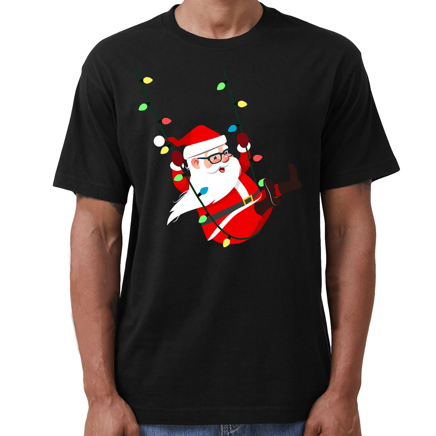 100% Cotton Christmas Unisex T-shirt Adult Kids Tee Mens Top Santa Xmas Party Custume - Swinging Santa