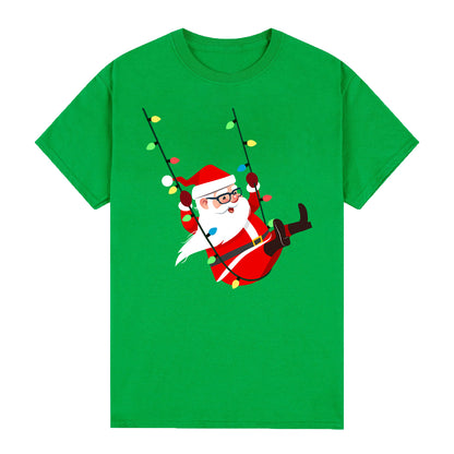100% Cotton Christmas Unisex T-shirt Adult Kids Tee Mens Top Santa Xmas Party Custume - Swinging Santa