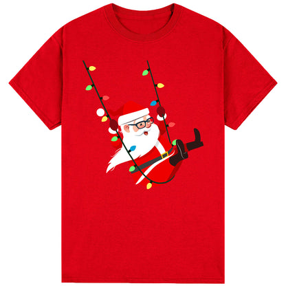 100% Cotton Christmas Unisex T-shirt Adult Kids Tee Mens Top Santa Xmas Party Custume - Swinging Santa