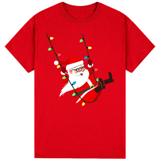 100% Cotton Christmas Unisex T-shirt Adult Tee Mens Top Santa Xmas Party Custume - Swinging Santa