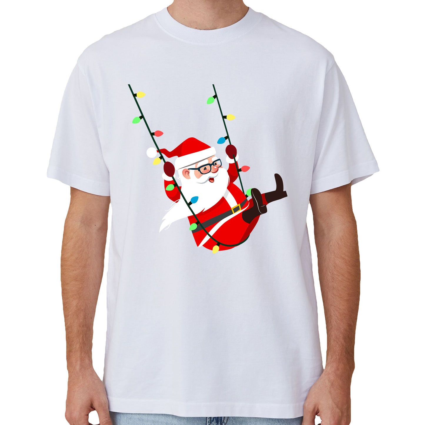 100% Cotton Christmas Unisex T-shirt Adult Kids Tee Mens Top Santa Xmas Party Custume - Swinging Santa