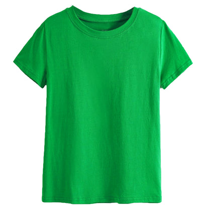Adult Kids 100% Cotton T-Shirt Unisex Basic Plain Blank Crew Tee Tops Shirts