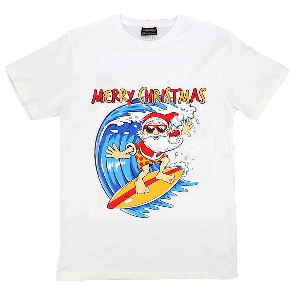 New Funny Unisex Xmas Christmas T shirt Tee Adult Kids Mens Womens Santa - Santa Surf